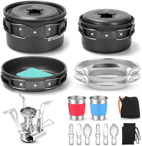 16pcs Camping Cookware Mess Kit with Folding Camping Stove