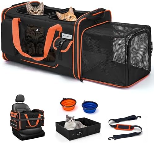 Expandable Extra Large Cat Carrier for 2 Cats with Litter B…